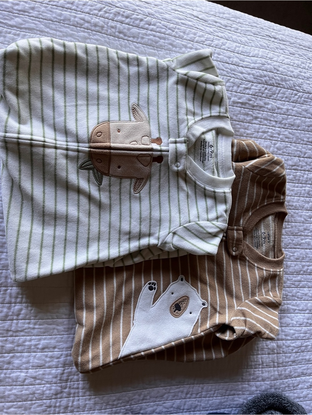 Carter's Cream & Brown Striped Baby Sleep Sacks with Animal Appliques